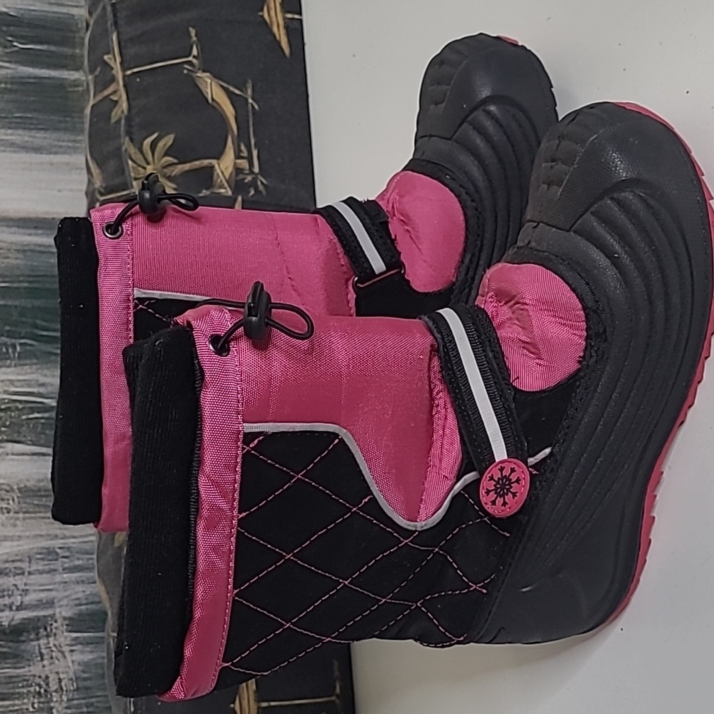 Totes Jenine Girls 5 black pink tall winter thick lined leather Snow boots